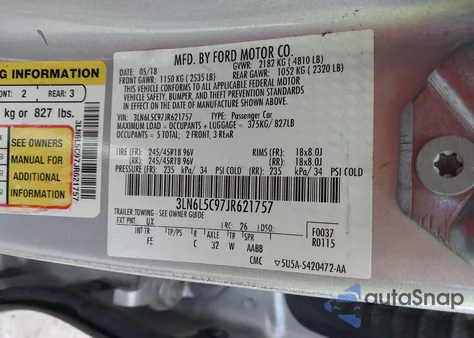 2018 Lincoln Mkz Select из США, поврежденный, VIN 3LN6L5C97JR621757